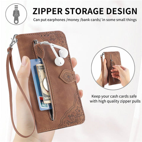 For OnePlus Nord N30 SE 5G Case Leather Floral Phone Cover Zipper Cash Pocket