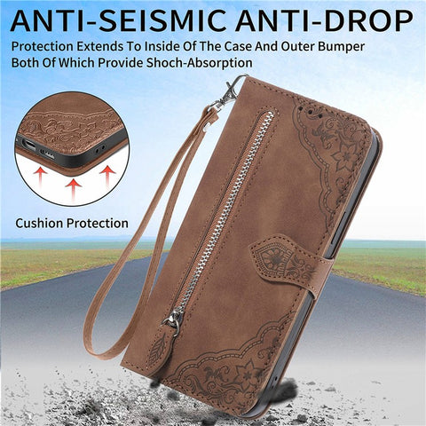 For OnePlus Nord N30 SE 5G Case Leather Floral Phone Cover Zipper Cash Pocket