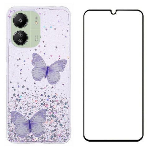 WANLONFENG AW Series for Xiaomi Redmi 13R 5G / 13C 4G / 5G / Poco C65 4G / M6 5G Case PVC Butterfly TPU Phone Cover with Screen Film