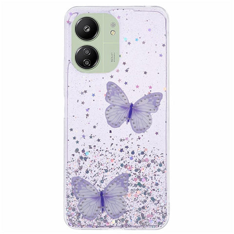WANLONFENG AW Series for Xiaomi Redmi 13R 5G / 13C 4G / 5G / Poco C65 4G / M6 5G Case PVC Butterfly TPU Phone Cover with Screen Film
