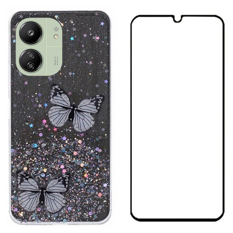 WANLONFENG AW Series for Xiaomi Redmi 13R 5G / 13C 4G / 5G / Poco C65 4G / M6 5G Case PVC Butterfly TPU Phone Cover with Screen Film