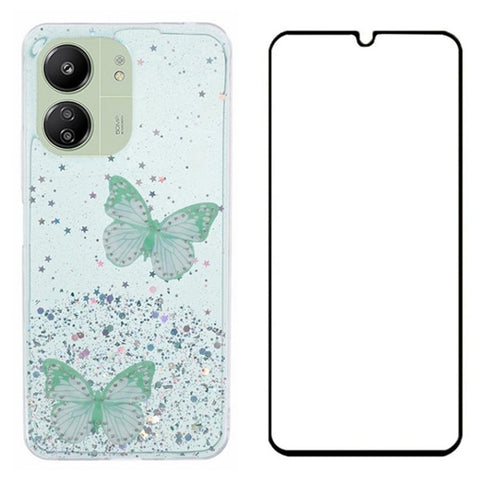 WANLONFENG AW Series for Xiaomi Redmi 13R 5G / 13C 4G / 5G / Poco C65 4G / M6 5G Case PVC Butterfly TPU Phone Cover with Screen Film
