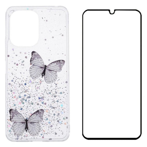 WANLONFENG AW Series for Xiaomi Redmi 13R 5G / 13C 4G / 5G / Poco C65 4G / M6 5G Case PVC Butterfly TPU Phone Cover with Screen Film