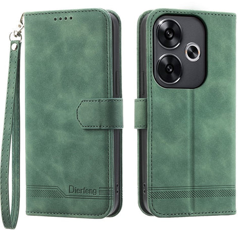DIERFENG DF-03 For Xiaomi Redmi Turbo 3 5G / Poco F6 5G Leather Case Lines Imprint Wallet Phone Cover