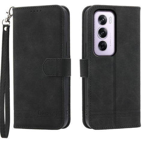 DIERFENG DF-03 For Oppo Reno12 Pro 5G (Global) Wallet Case Lines Imprint Leather Stand Phone Cover