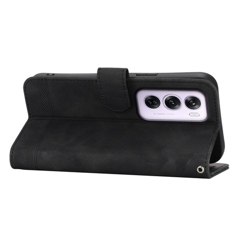 DIERFENG DF-03 For Oppo Reno12 Pro 5G (Global) Wallet Case Lines Imprint Leather Stand Phone Cover