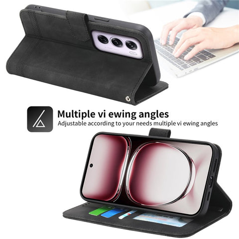 DIERFENG DF-03 For Oppo Reno12 Pro 5G (Global) Wallet Case Lines Imprint Leather Stand Phone Cover