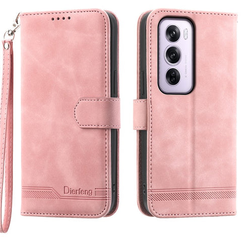 DIERFENG DF-03 For Oppo Reno12 Pro 5G (Global) Wallet Case Lines Imprint Leather Stand Phone Cover