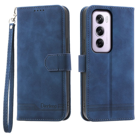 DIERFENG DF-03 For Oppo Reno12 Pro 5G (Global) Wallet Case Lines Imprint Leather Stand Phone Cover