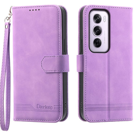 DIERFENG DF-03 For Oppo Reno12 Pro 5G (Global) Wallet Case Lines Imprint Leather Stand Phone Cover