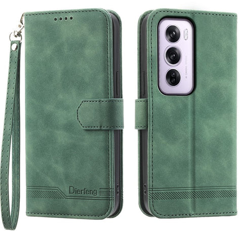 DIERFENG DF-03 For Oppo Reno12 Pro 5G (Global) Wallet Case Lines Imprint Leather Stand Phone Cover