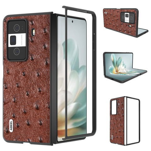 ABEEL For Honor Magic Vs3 5G Case Ostrich Texture Genuine Cow Leather+PC Cover