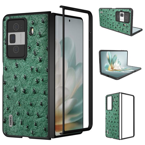ABEEL For Honor Magic Vs3 5G Case Ostrich Texture Genuine Cow Leather+PC Cover