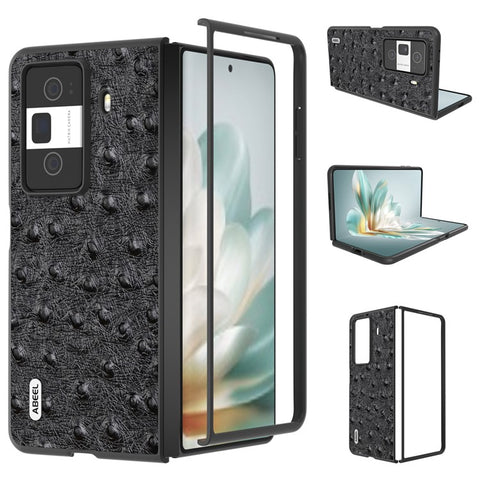 ABEEL For Honor Magic Vs3 5G Case Ostrich Texture Genuine Cow Leather+PC Cover
