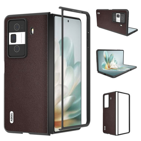 ABEEL For Honor Magic Vs3 5G Case Black Edge Genuine Cow Leather PC Phone Cover