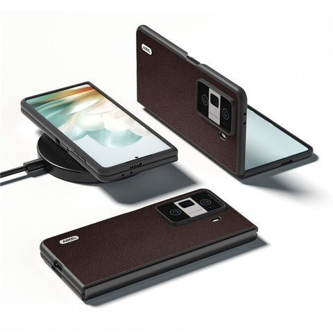 ABEEL For Honor Magic Vs3 5G Case Black Edge Genuine Cow Leather PC Phone Cover