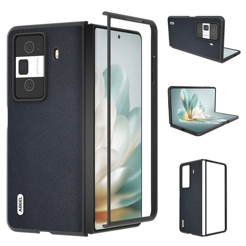 ABEEL For Honor Magic Vs3 5G Case Black Edge Genuine Cow Leather PC Phone Cover