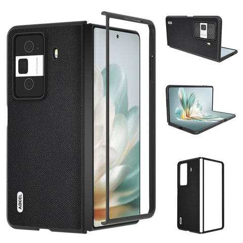 ABEEL For Honor Magic Vs3 5G Case Black Edge Genuine Cow Leather PC Phone Cover