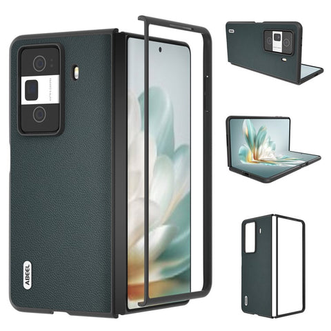 ABEEL For Honor Magic Vs3 5G Case Black Edge Genuine Cow Leather PC Phone Cover