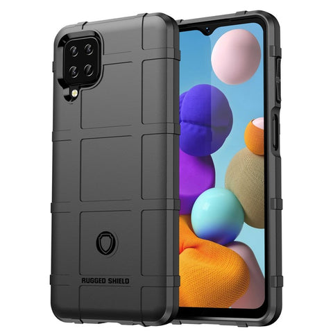 For Samsung Galaxy A12 Nacho 4G / A12 / M12 / F12 Rugged Square Grid Anti-slip Case Thickened TPU Buffer Protection Back Cover