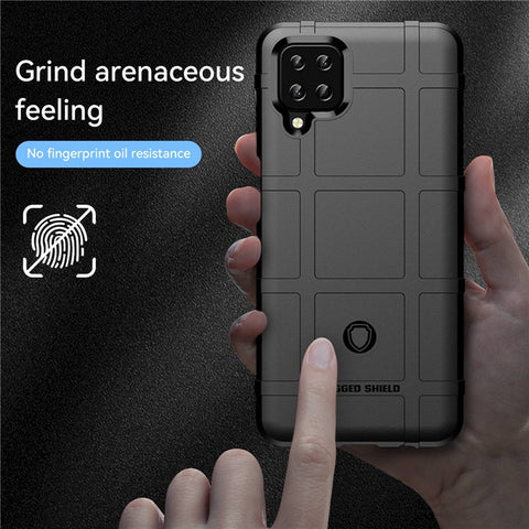 For Samsung Galaxy A12 Nacho 4G / A12 / M12 / F12 Rugged Square Grid Anti-slip Case Thickened TPU Buffer Protection Back Cover