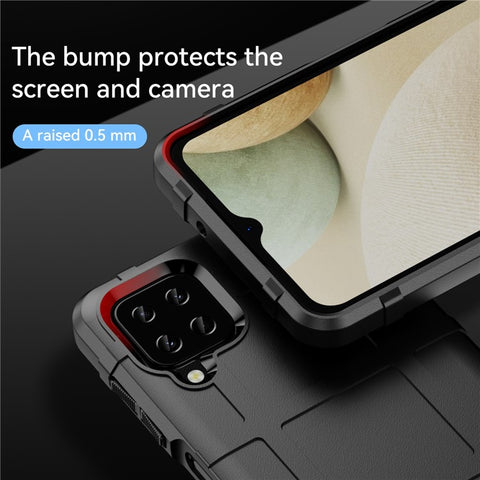 For Samsung Galaxy A12 Nacho 4G / A12 / M12 / F12 Rugged Square Grid Anti-slip Case Thickened TPU Buffer Protection Back Cover
