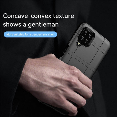 For Samsung Galaxy A12 Nacho 4G / A12 / M12 / F12 Rugged Square Grid Anti-slip Case Thickened TPU Buffer Protection Back Cover