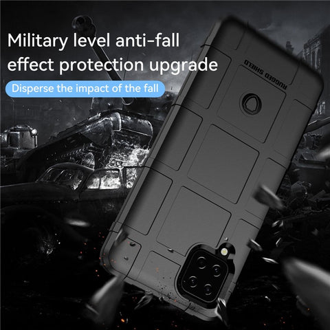 For Samsung Galaxy A12 Nacho 4G / A12 / M12 / F12 Rugged Square Grid Anti-slip Case Thickened TPU Buffer Protection Back Cover