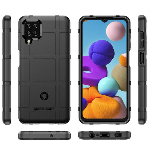 For Samsung Galaxy A12 Nacho 4G / A12 / M12 / F12 Rugged Square Grid Anti-slip Case Thickened TPU Buffer Protection Back Cover