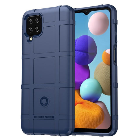 For Samsung Galaxy A12 Nacho 4G / A12 / M12 / F12 Rugged Square Grid Anti-slip Case Thickened TPU Buffer Protection Back Cover