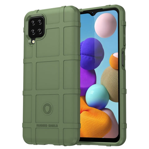For Samsung Galaxy A12 Nacho 4G / A12 / M12 / F12 Rugged Square Grid Anti-slip Case Thickened TPU Buffer Protection Back Cover