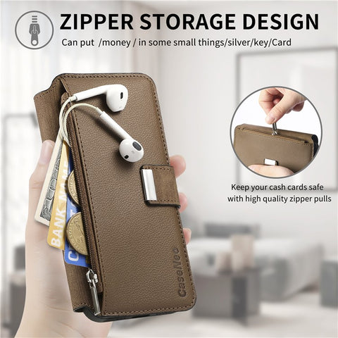 CASENEO MW-02 For Motorola Moto G 5G (2024) Case Zipper Wallet Leather Detachable Phone Cover