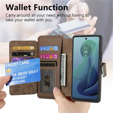 CASENEO MW-02 For Motorola Moto G 5G (2024) Case Zipper Wallet Leather Detachable Phone Cover