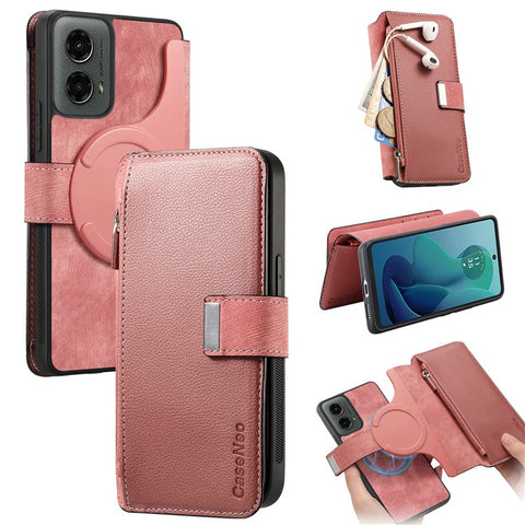 CASENEO MW-02 For Motorola Moto G 5G (2024) Case Zipper Wallet Leather Detachable Phone Cover