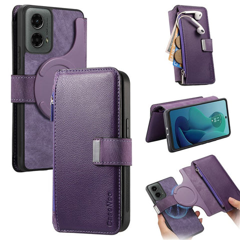 CASENEO MW-02 For Motorola Moto G 5G (2024) Case Zipper Wallet Leather Detachable Phone Cover