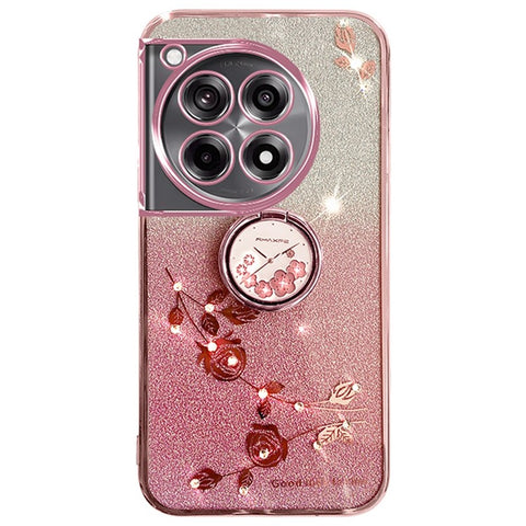KADEM For OnePlus Ace 3 Pro 5G Case Ring Kickstand TPU Flowers Phone Cover Gradient Glitter