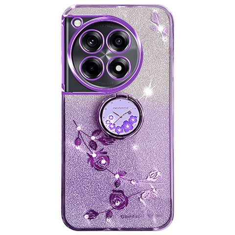 KADEM For OnePlus Ace 3 Pro 5G Case Ring Kickstand TPU Flowers Phone Cover Gradient Glitter