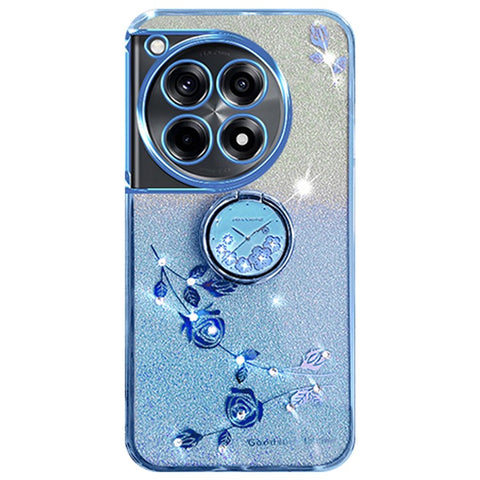 KADEM For OnePlus Ace 3 Pro 5G Case Ring Kickstand TPU Flowers Phone Cover Gradient Glitter