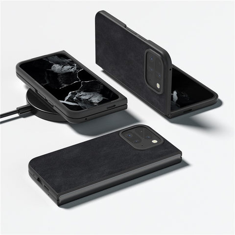 For Google Pixel Fold 2 Shockproof Case Black Edge PU+PC Phone Cover