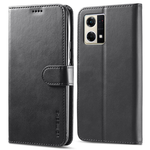 LC.IMEEKE For Oppo Reno8 5G (Global Version) Wallet Case PU Leather Stand Magnetic Closure Flip Folio Phone Cover
