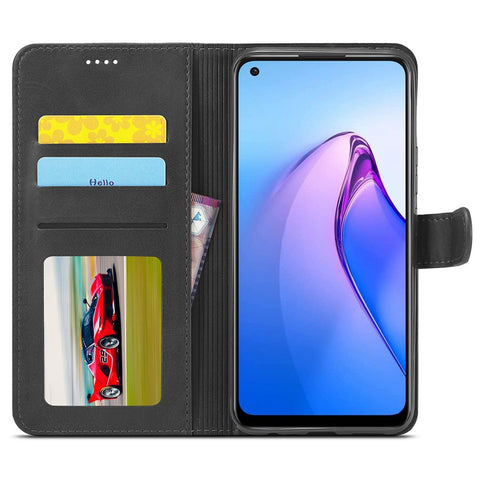 LC.IMEEKE For Oppo Reno8 5G (Global Version) Wallet Case PU Leather Stand Magnetic Closure Flip Folio Phone Cover