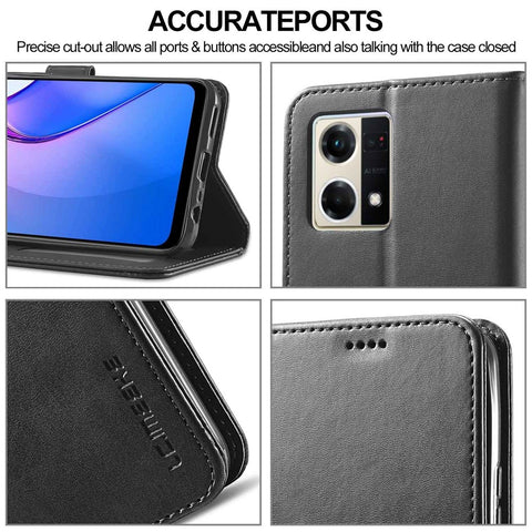 LC.IMEEKE For Oppo Reno8 5G (Global Version) Wallet Case PU Leather Stand Magnetic Closure Flip Folio Phone Cover