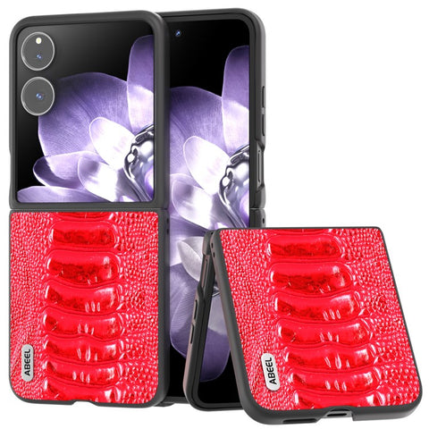 ABEEL For Xiaomi Mix Flip 5G Case Genuine Cow Leather Coated PC Phone Cover Crocodile Texture