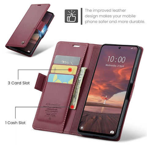 CASEME 023 Series For Xiaomi Redmi 13 5G  /  13 4G  /  Note 13R 5G Case RFID Blocking Glossy Stand Phone Cover