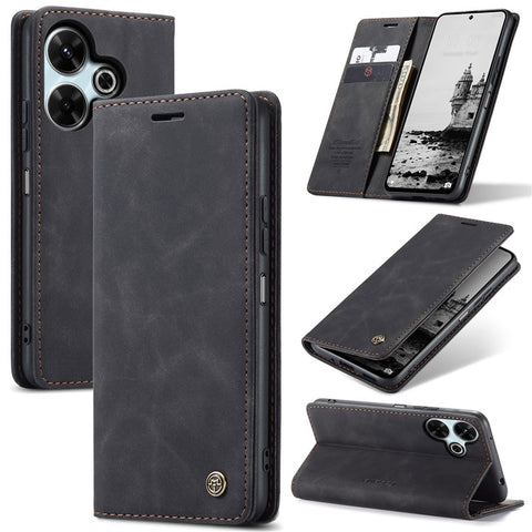 CASEME 013 Series For Xiaomi Redmi 13 5G  /  13 4G  /  Redmi Note 13R 5G Case Card Holder Stand Leather Phone Cover