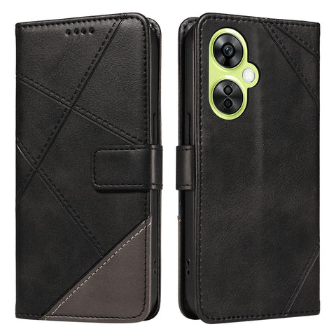 For OnePlus Nord N30 5G  /  Nord CE 3 Lite 5G Case Leather Geometric Line Wallet Phone Cover with Wrist Strap