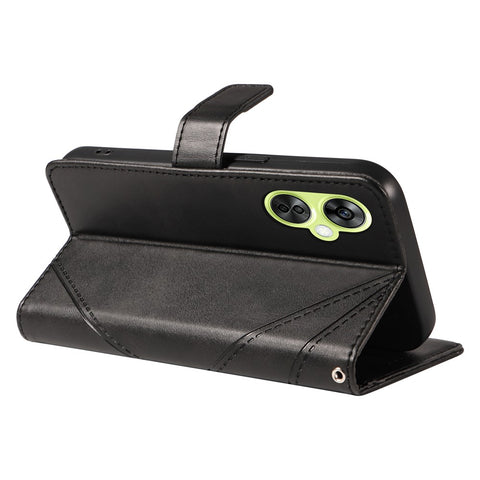 For OnePlus Nord N30 5G  /  Nord CE 3 Lite 5G Case Leather Geometric Line Wallet Phone Cover with Wrist Strap