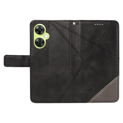 For OnePlus Nord N30 5G  /  Nord CE 3 Lite 5G Case Leather Geometric Line Wallet Phone Cover with Wrist Strap