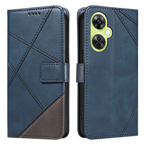 For OnePlus Nord N30 5G  /  Nord CE 3 Lite 5G Case Leather Geometric Line Wallet Phone Cover with Wrist Strap