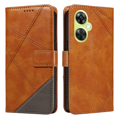 For OnePlus Nord N30 5G  /  Nord CE 3 Lite 5G Case Leather Geometric Line Wallet Phone Cover with Wrist Strap